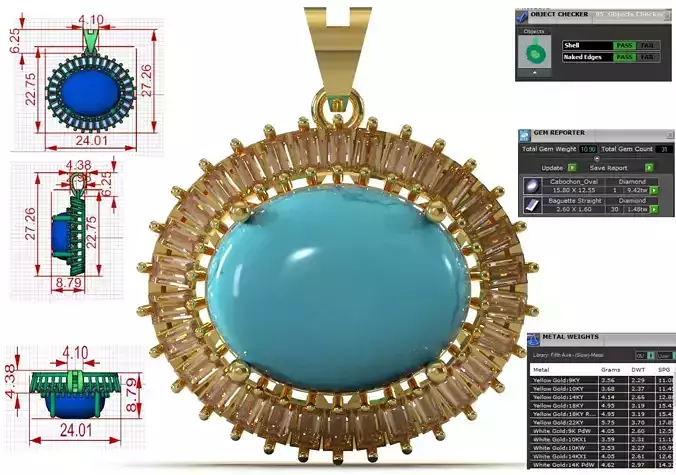 Turquoise Oval Baguette Diamond Sunburst Pendant model jp0380