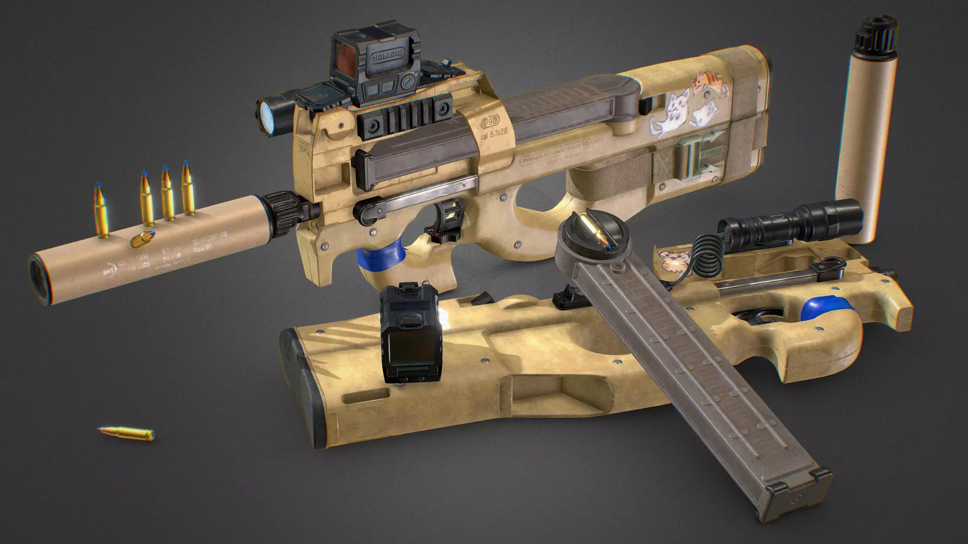 3D model P90 - Flat Dark Earth FDE VR / AR / low-poly | CGTrader