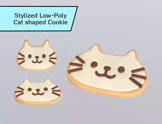 Stylized Low-Poly Cat Shaped Cookie Low-poly 3D model