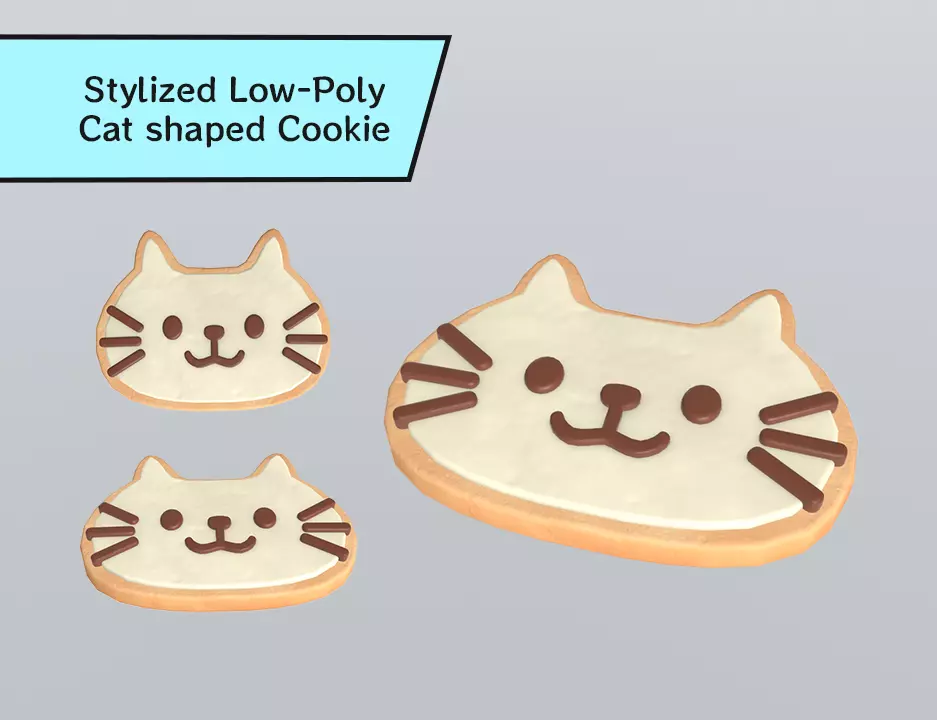 Stylized Low-Poly Cat Shaped Cookie Low-poly 3D model_0