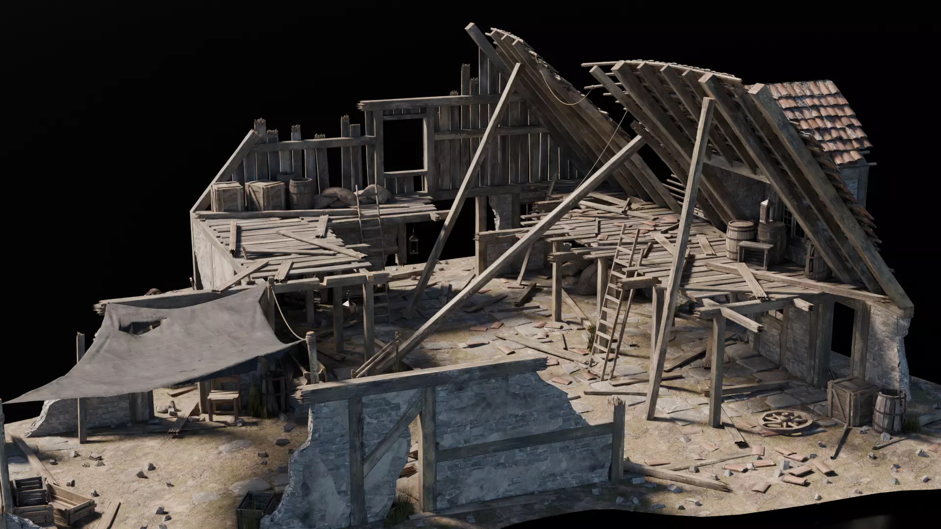 Destroyed House 2 Medieval 3D model_2
