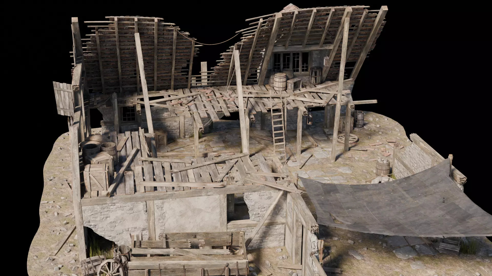 Destroyed House 2 Medieval 3D model_3