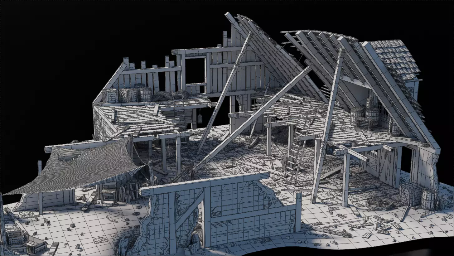 Destroyed House 2 Medieval 3D model_6