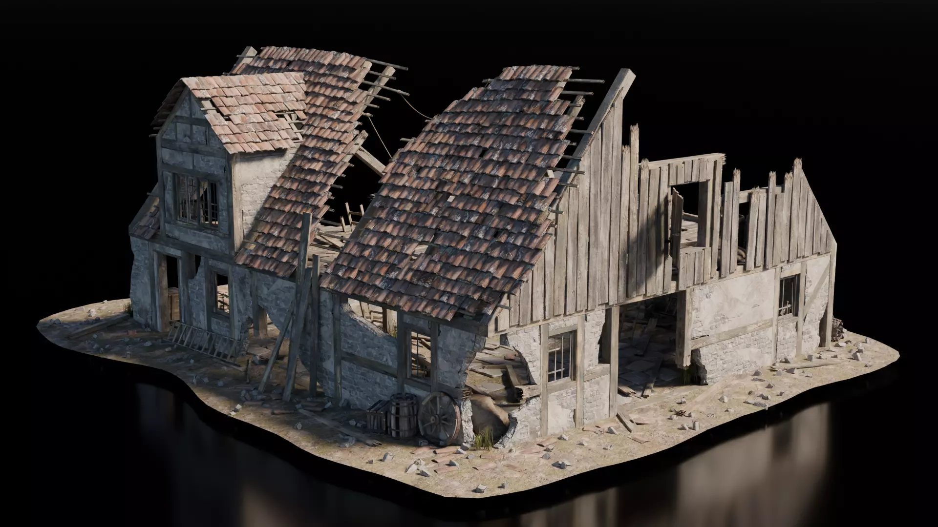 Destroyed House 2 Medieval 3D model_0