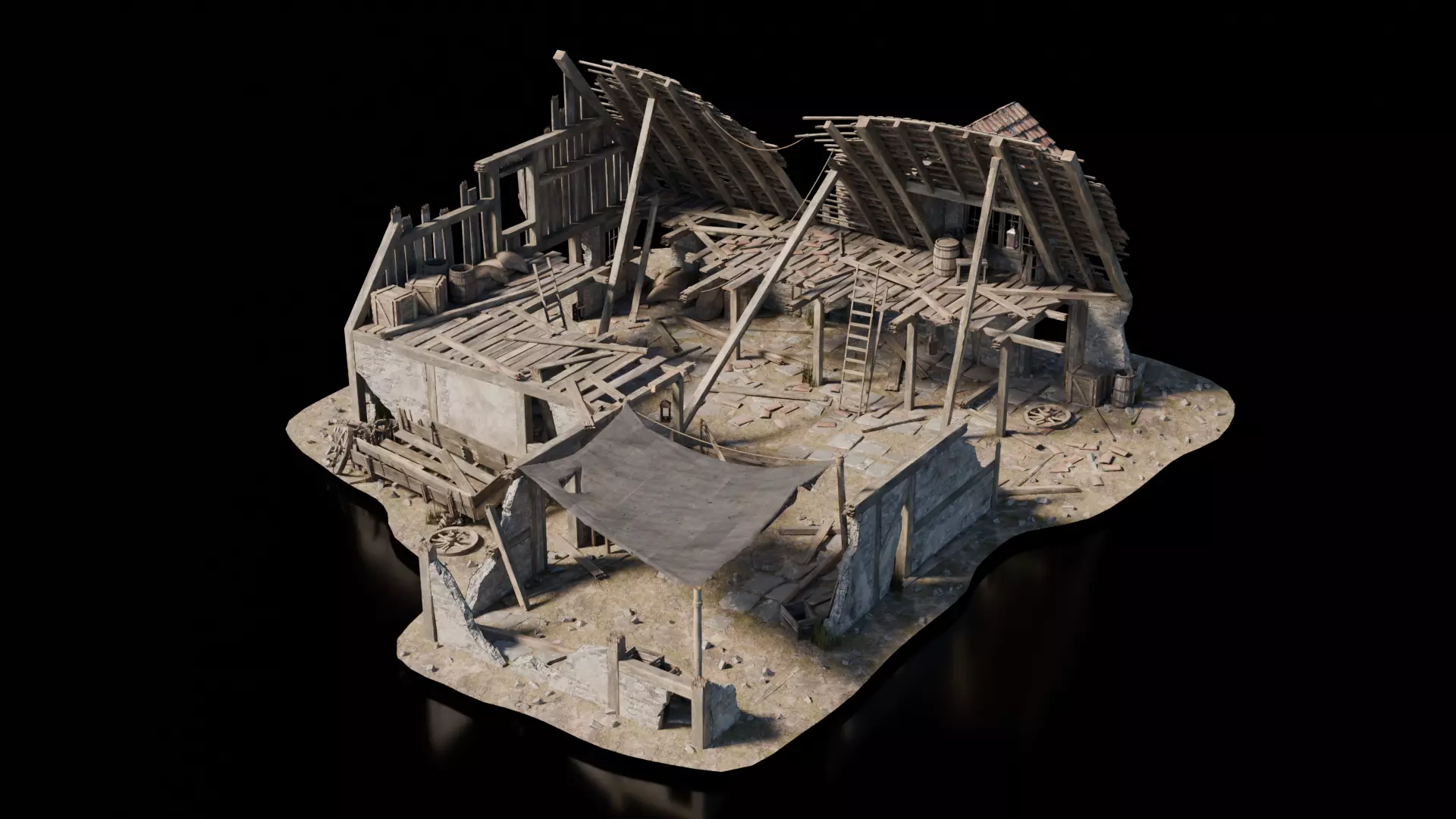 Destroyed House 2 Medieval 3D model_1