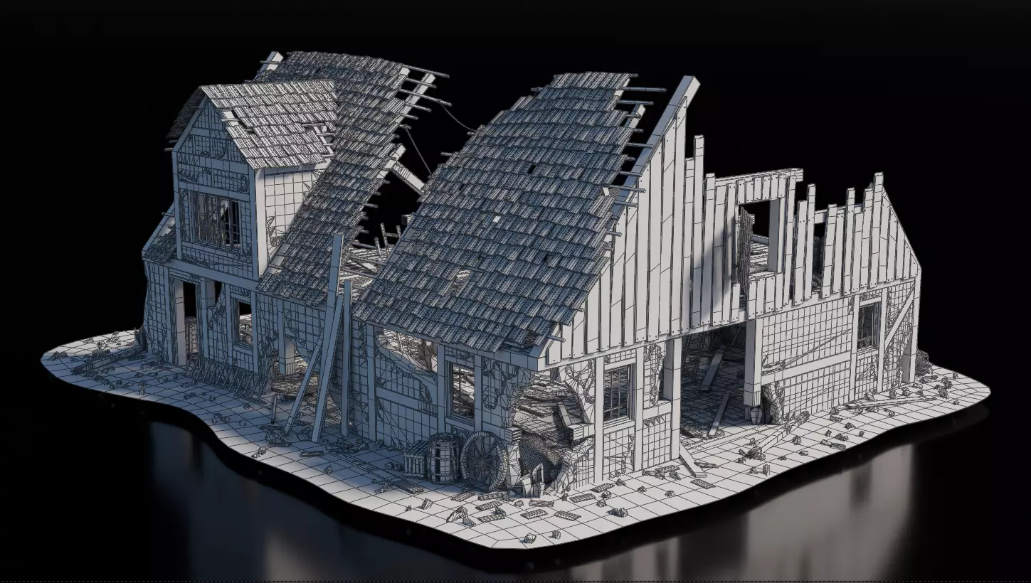 Destroyed House 2 Medieval 3D model_4