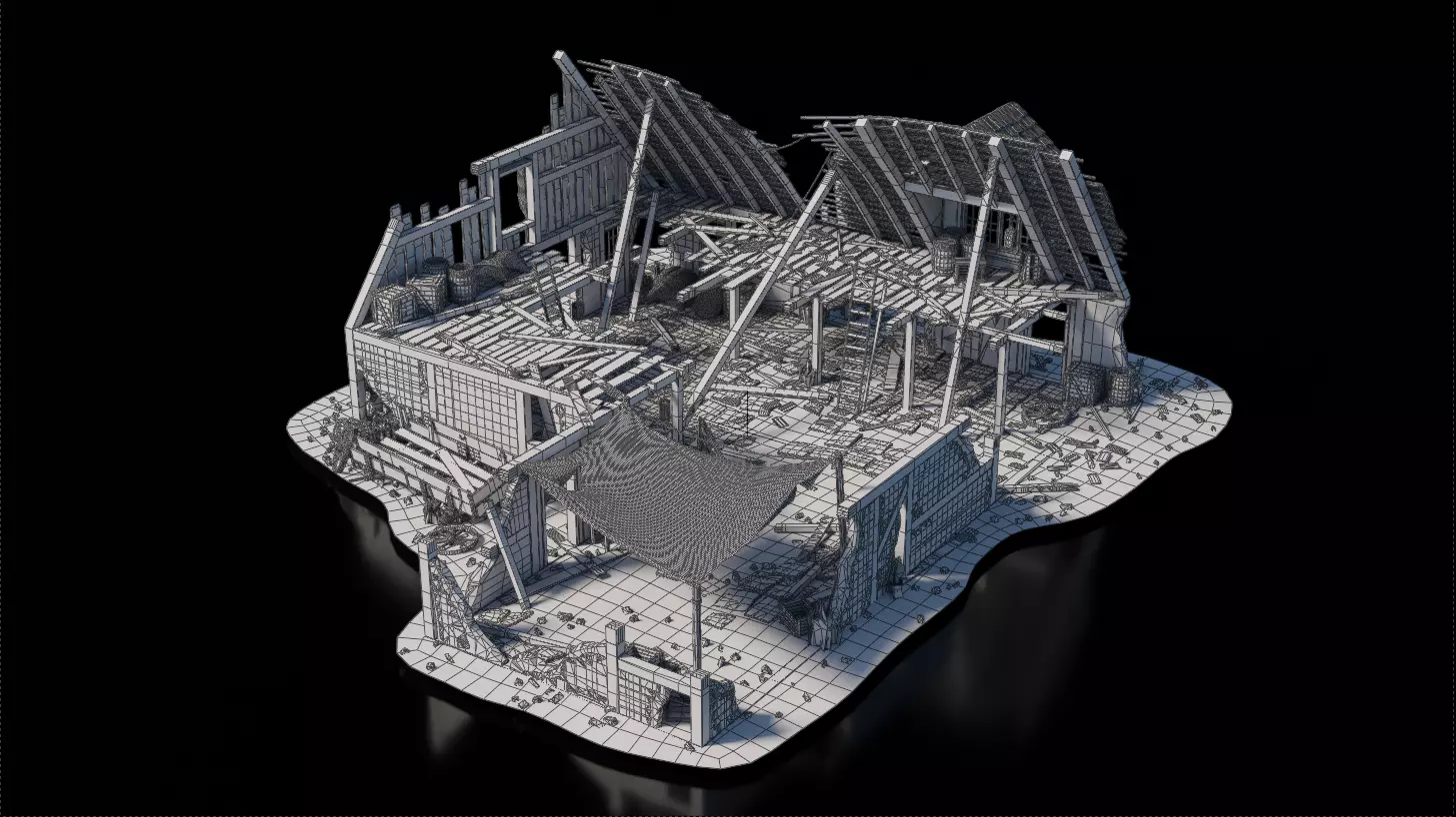 Destroyed House 2 Medieval 3D model_5