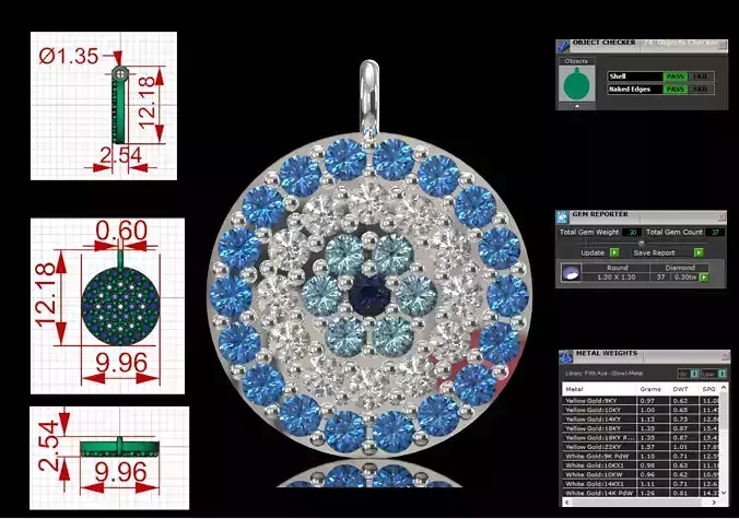 Rose Gold Full Pave Round Disc STL 3D 3DM Pendant model jp0382