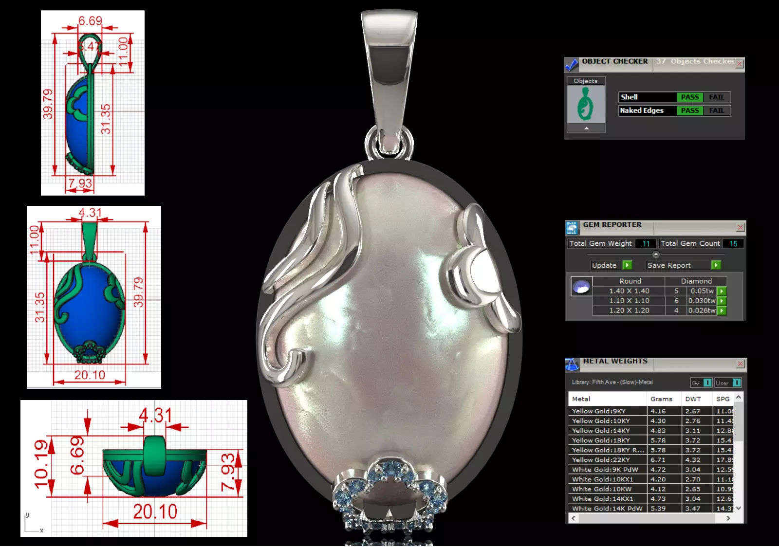 Mother of Pearl Oval Pendant with Diamond Topaz jp0381 3D print model