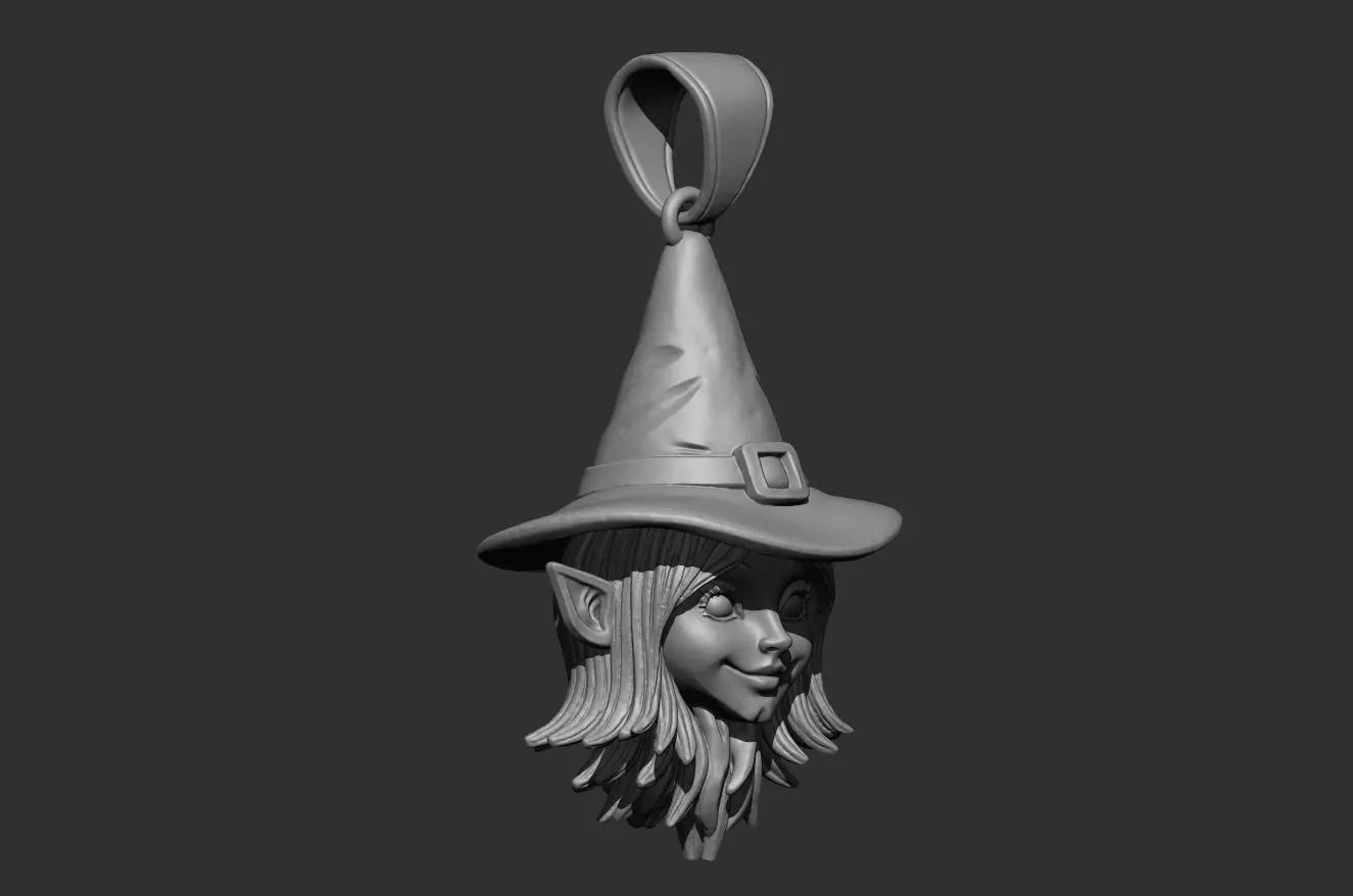 witch pendant - 35mm resin miniature - pre supported 3D print model_8
