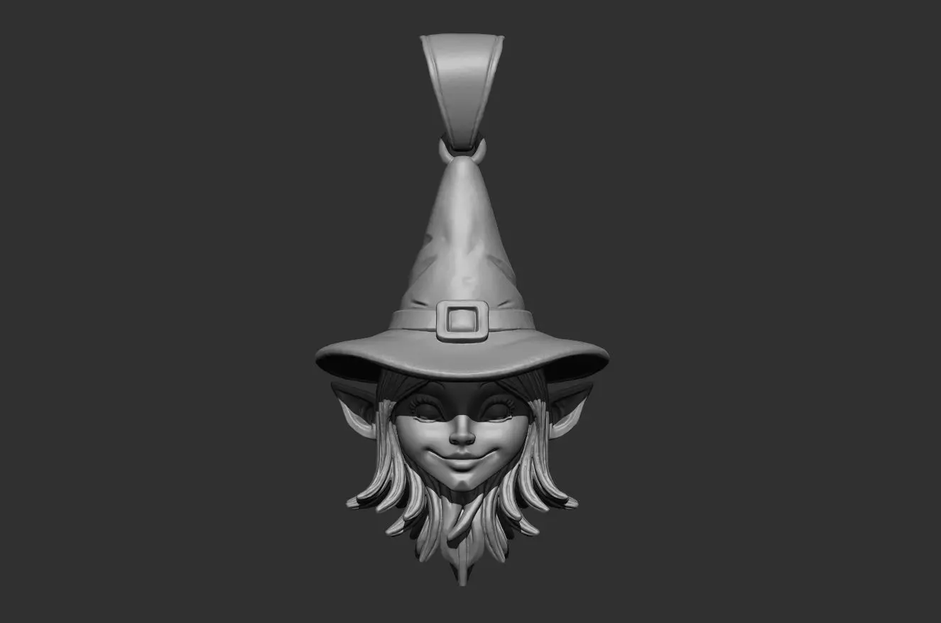 witch pendant - 35mm resin miniature - pre supported 3D print model_1