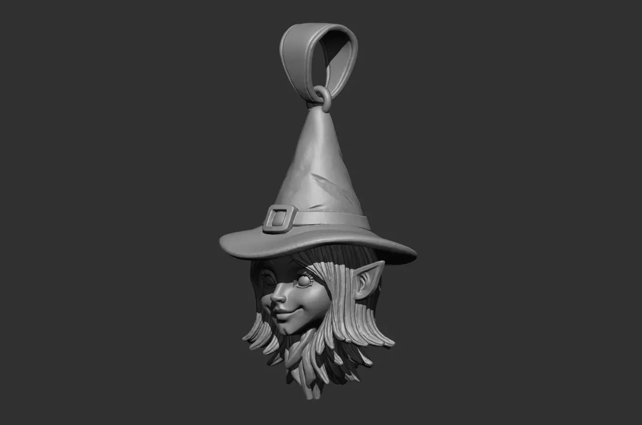 witch pendant - 35mm resin miniature - pre supported 3D print model_2