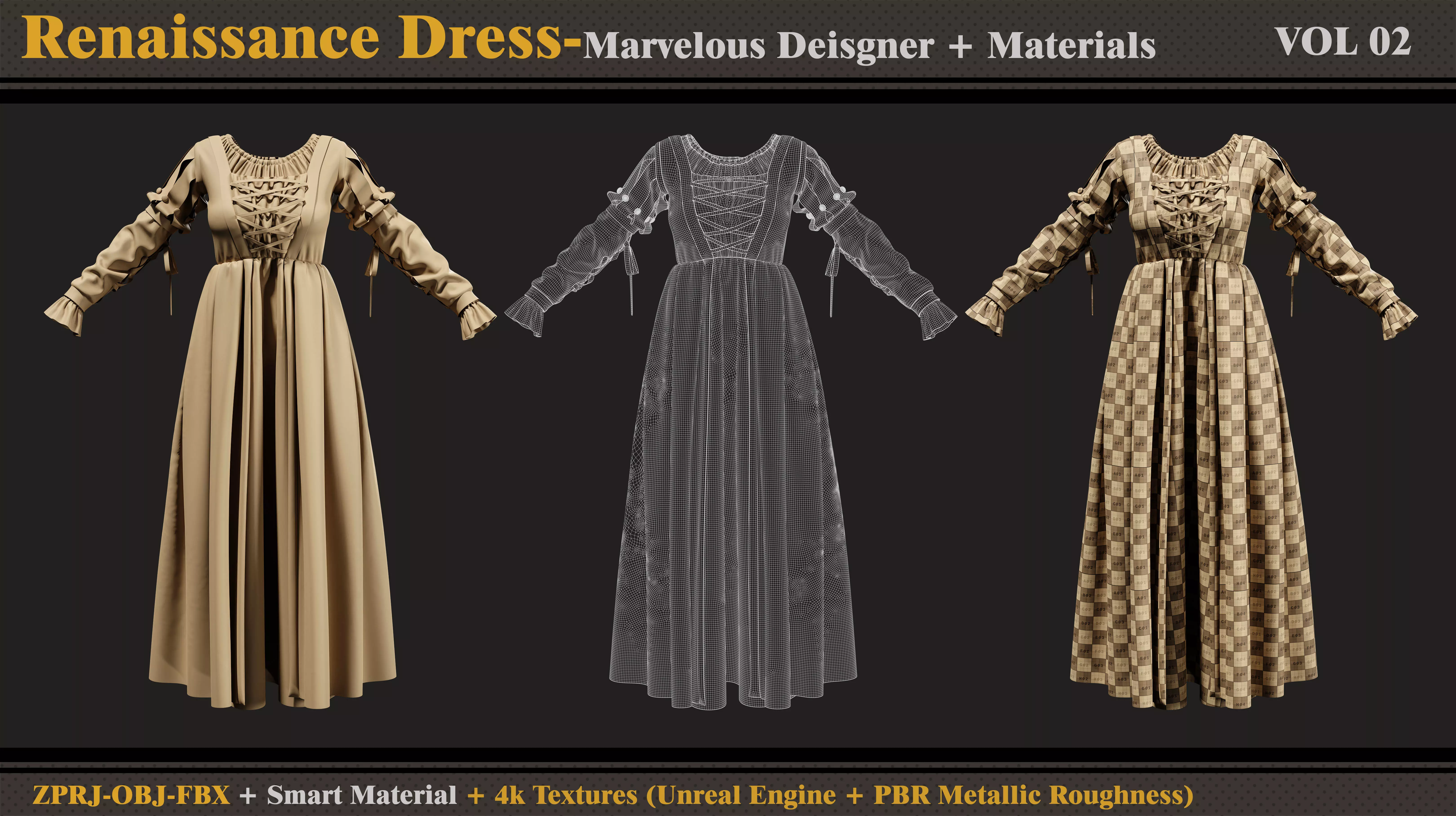 Renaissance Dress-MD-Clo3d-Smart Material- Textures-OBJ-FBX 3D model_3