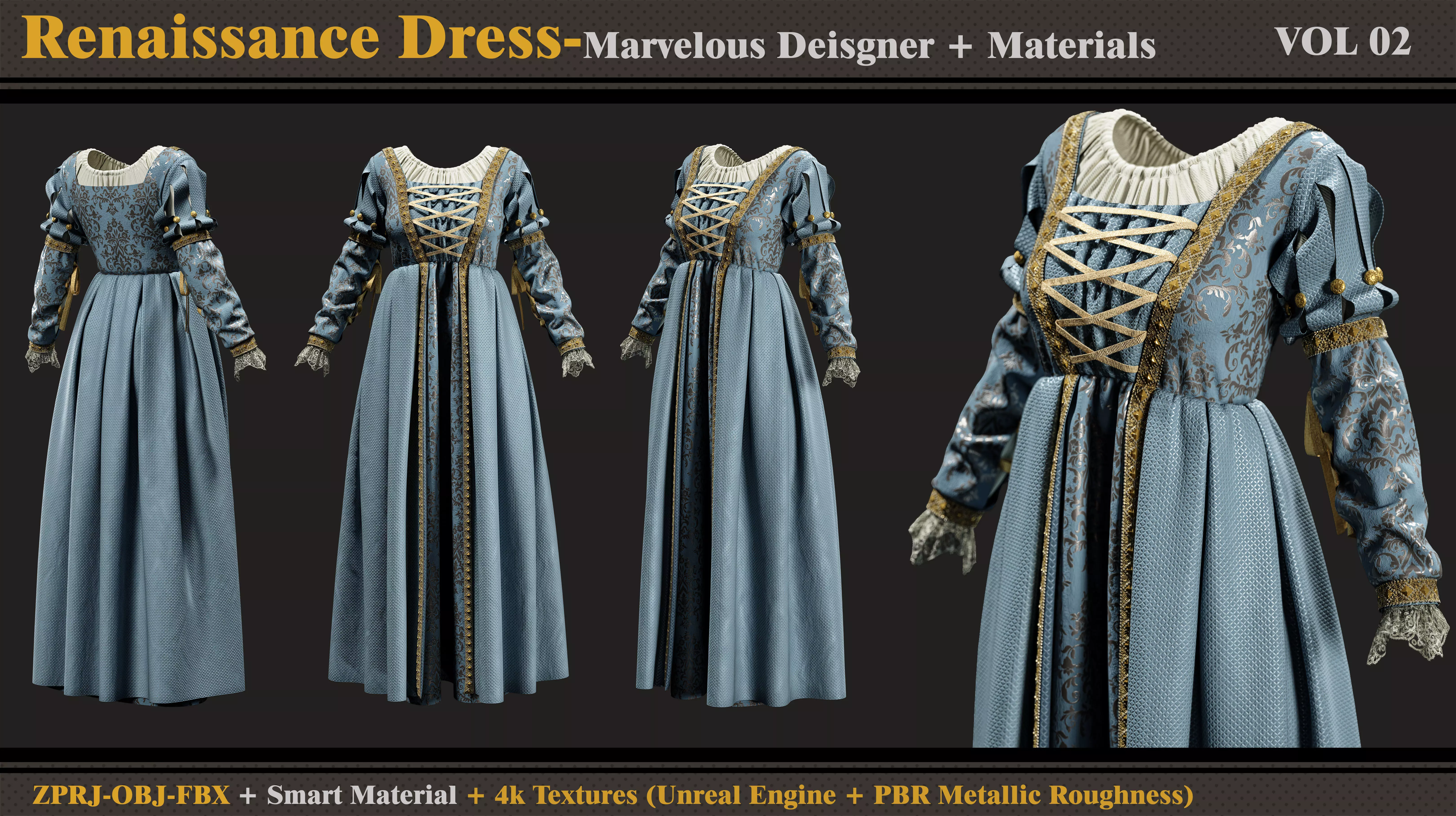 Renaissance Dress-MD-Clo3d-Smart Material- Textures-OBJ-FBX 3D model_0