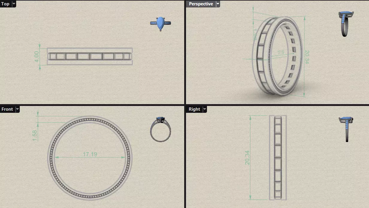 Channel Set BaguetteStraight eternity ring w bead N04 162CT EU54 3D print model_10