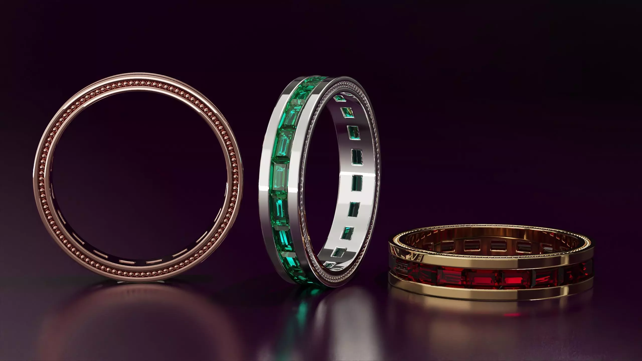 Channel Set BaguetteStraight eternity ring w bead N04 162CT EU54 3D print model_3