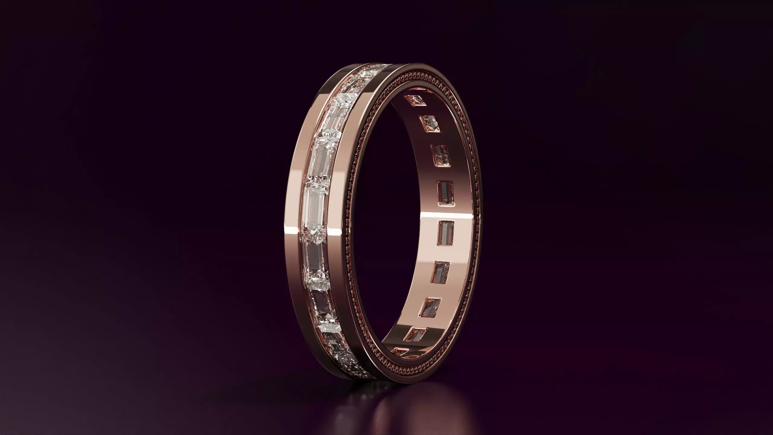 Channel Set BaguetteStraight eternity ring w bead N04 162CT EU54 3D print model_2