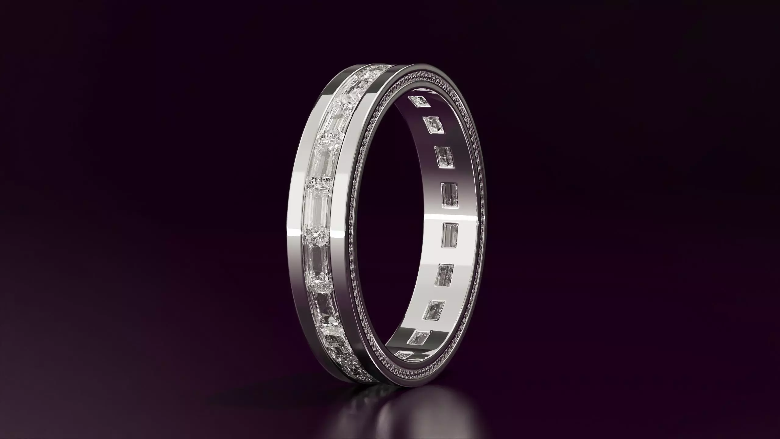 Channel Set BaguetteStraight eternity ring w bead N04 162CT EU54 3D print model_1