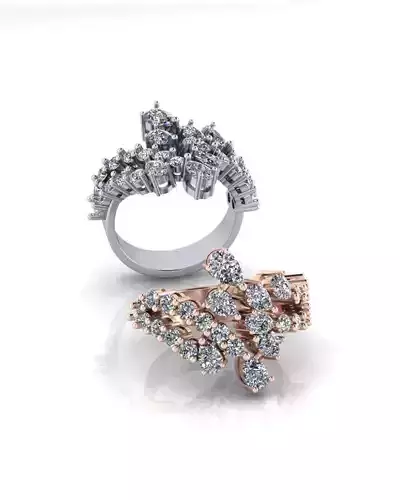 pear and round bypass jewelry ring 