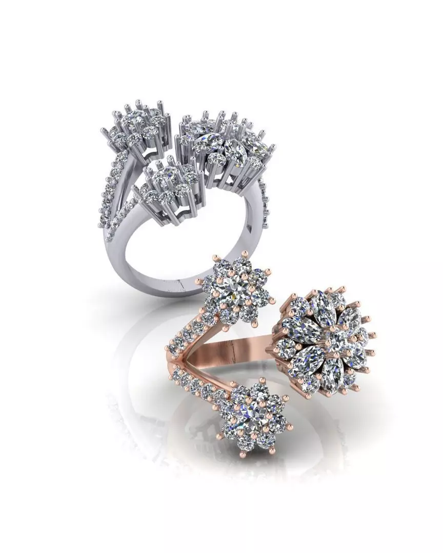 marquise and round bypass jewelry ring  3D print model_0