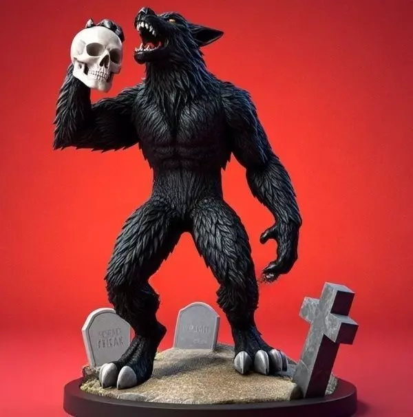 2643COLOR Werewolf Howling with Skull  3D Model  Halloween 3D print model_6