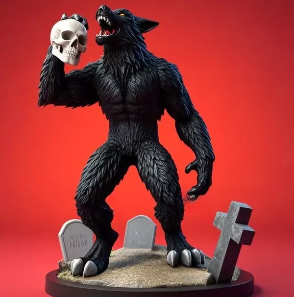 2643COLOR Werewolf Howling with Skull  3D Model  Halloween 3D print model_3