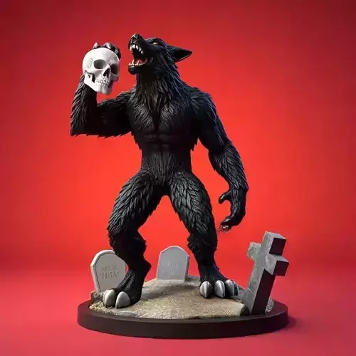 2643COLOR Werewolf Howling with Skull  3D Model  Halloween