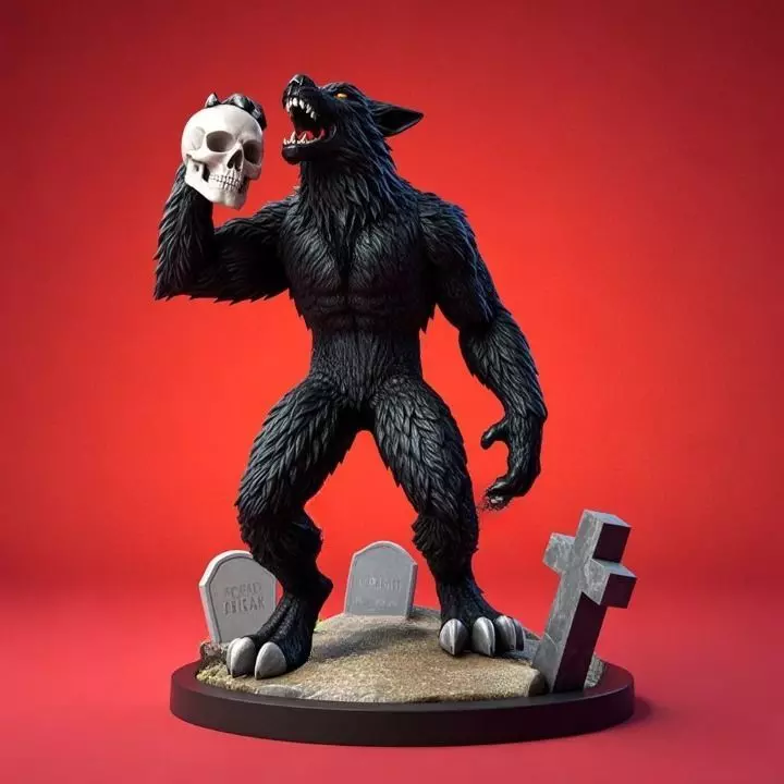 2643COLOR Werewolf Howling with Skull  3D Model  Halloween 3D print model_7