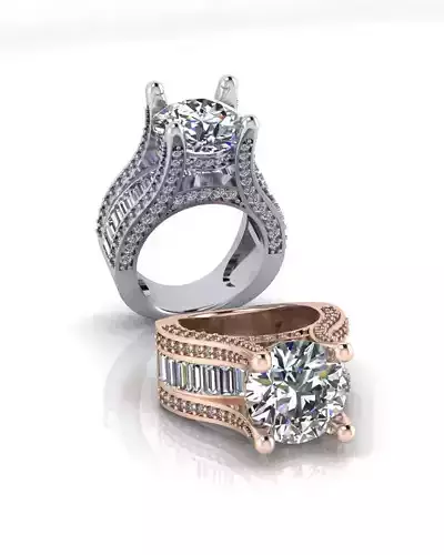 round solitaire baguette high jewelry ring 