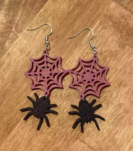 Spider Web Dangle Earrings STL 3D print model