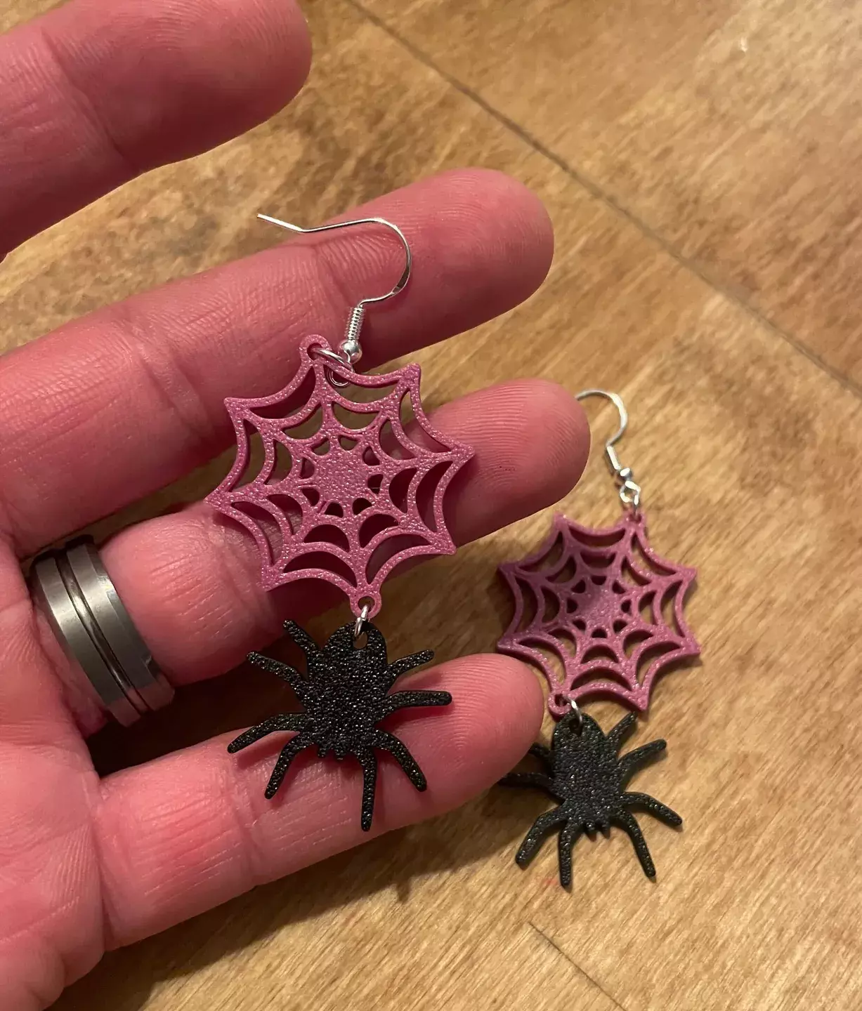 Spider Web Dangle Earrings STL 3D print model_1