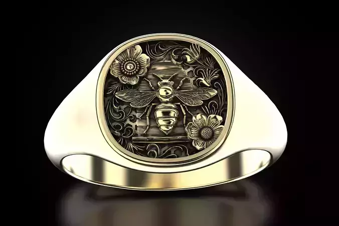 Ring with a bee and flowers 805 3D print model