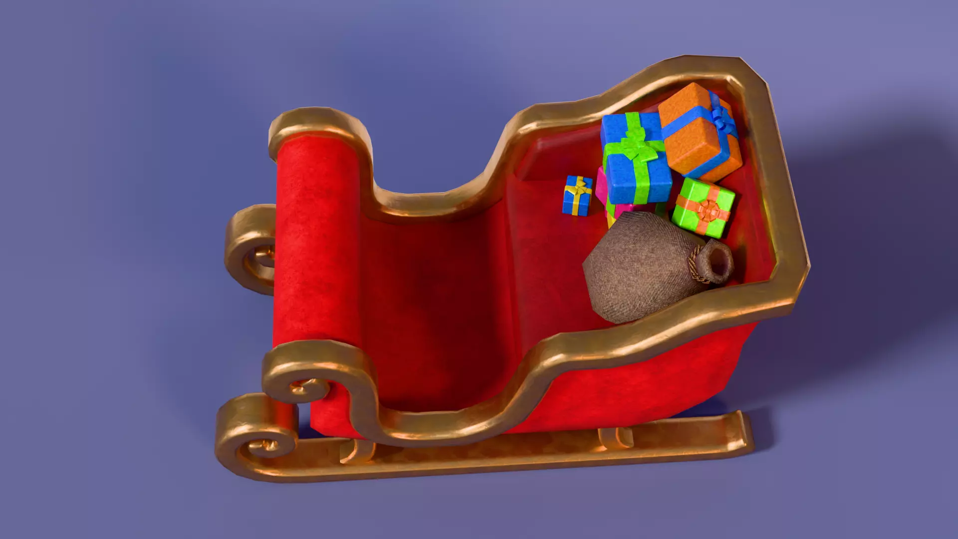 Low-Poly Cartoon Christmas Sleigh and Gift Set Low-poly 3D model_4