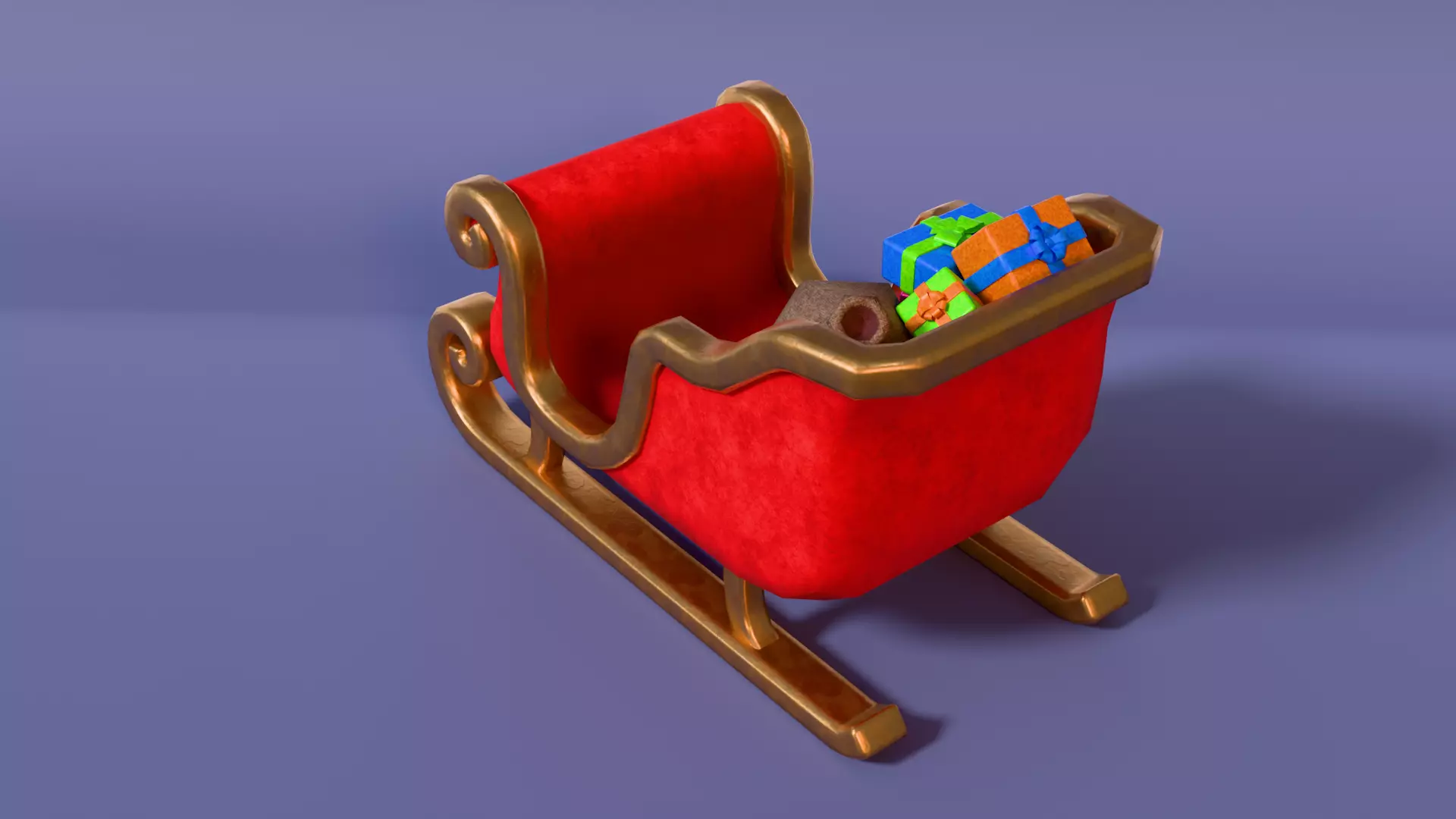 Low-Poly Cartoon Christmas Sleigh and Gift Set Low-poly 3D model_5