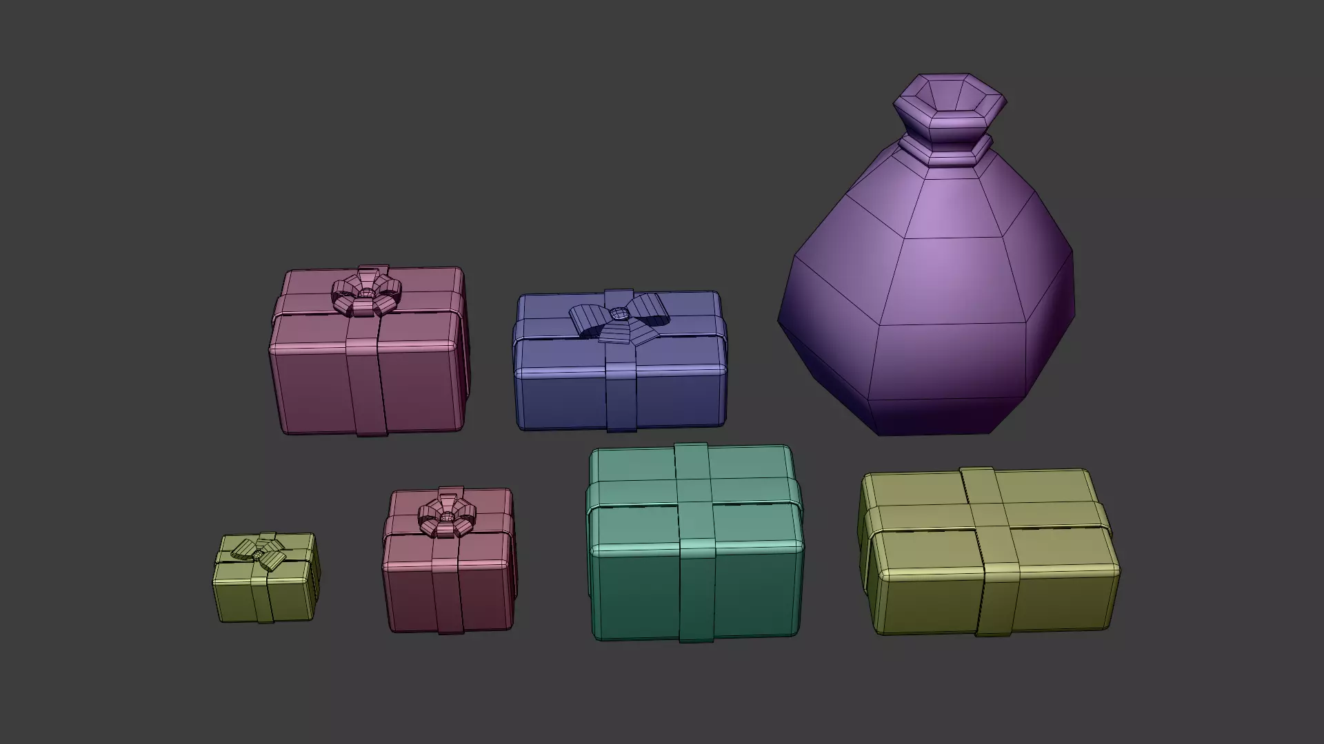 Low-Poly Cartoon Christmas Sleigh and Gift Set Low-poly 3D model_9