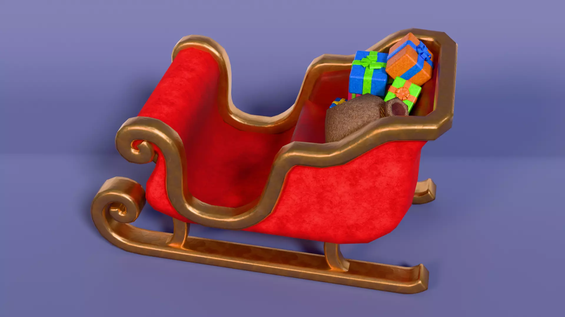 Low-Poly Cartoon Christmas Sleigh and Gift Set Low-poly 3D model_3