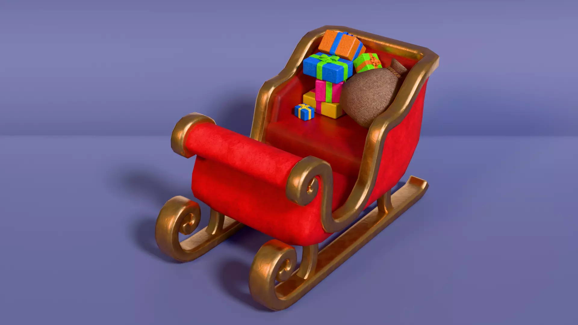 Low-Poly Cartoon Christmas Sleigh and Gift Set Low-poly 3D model_1