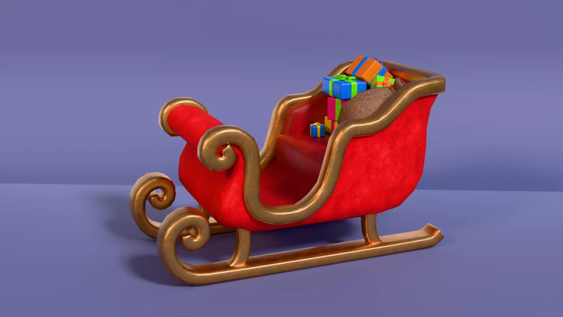 Low-Poly Cartoon Christmas Sleigh and Gift Set Low-poly 3D model_2