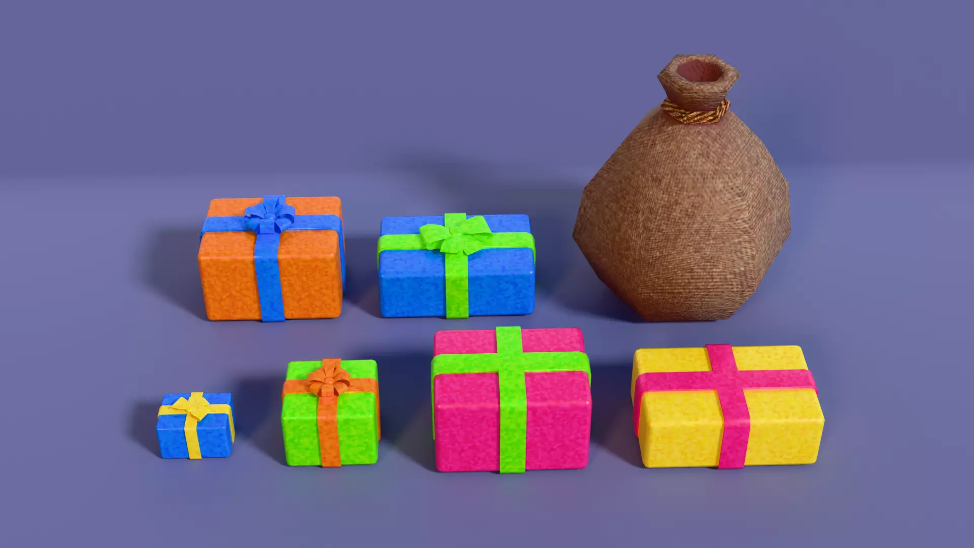 Low-Poly Cartoon Christmas Sleigh and Gift Set Low-poly 3D model_7