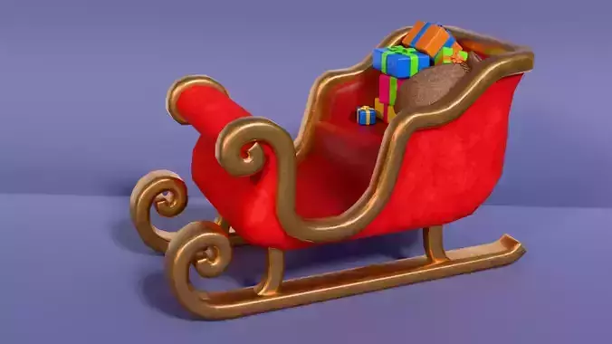 Low-Poly Cartoon Christmas Sleigh and Gift Set