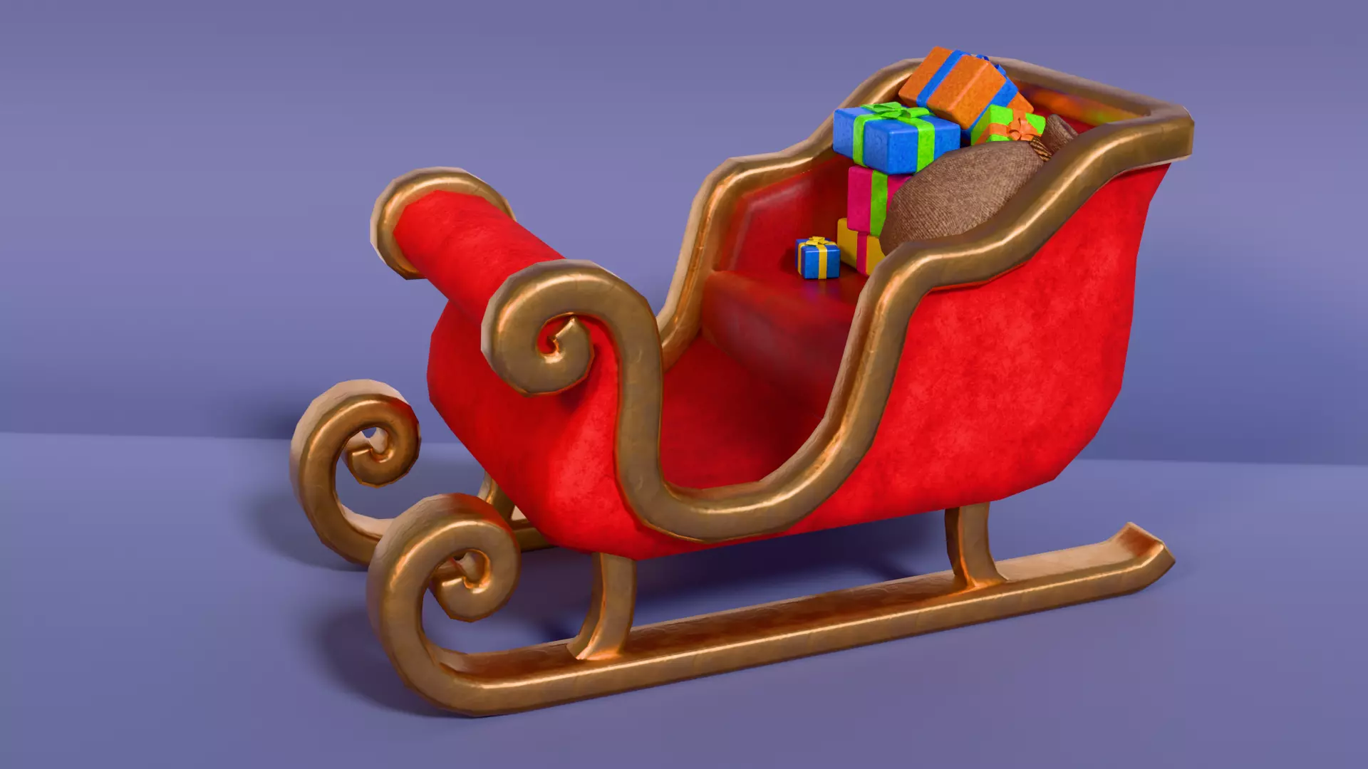 Low-Poly Cartoon Christmas Sleigh and Gift Set Low-poly 3D model_0