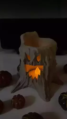 Spooky Tree Stump Tealight Holder STL 3D print model