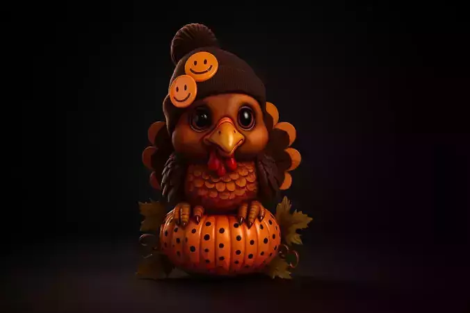 Adorable 3D Printed Turkey with Pumpkin