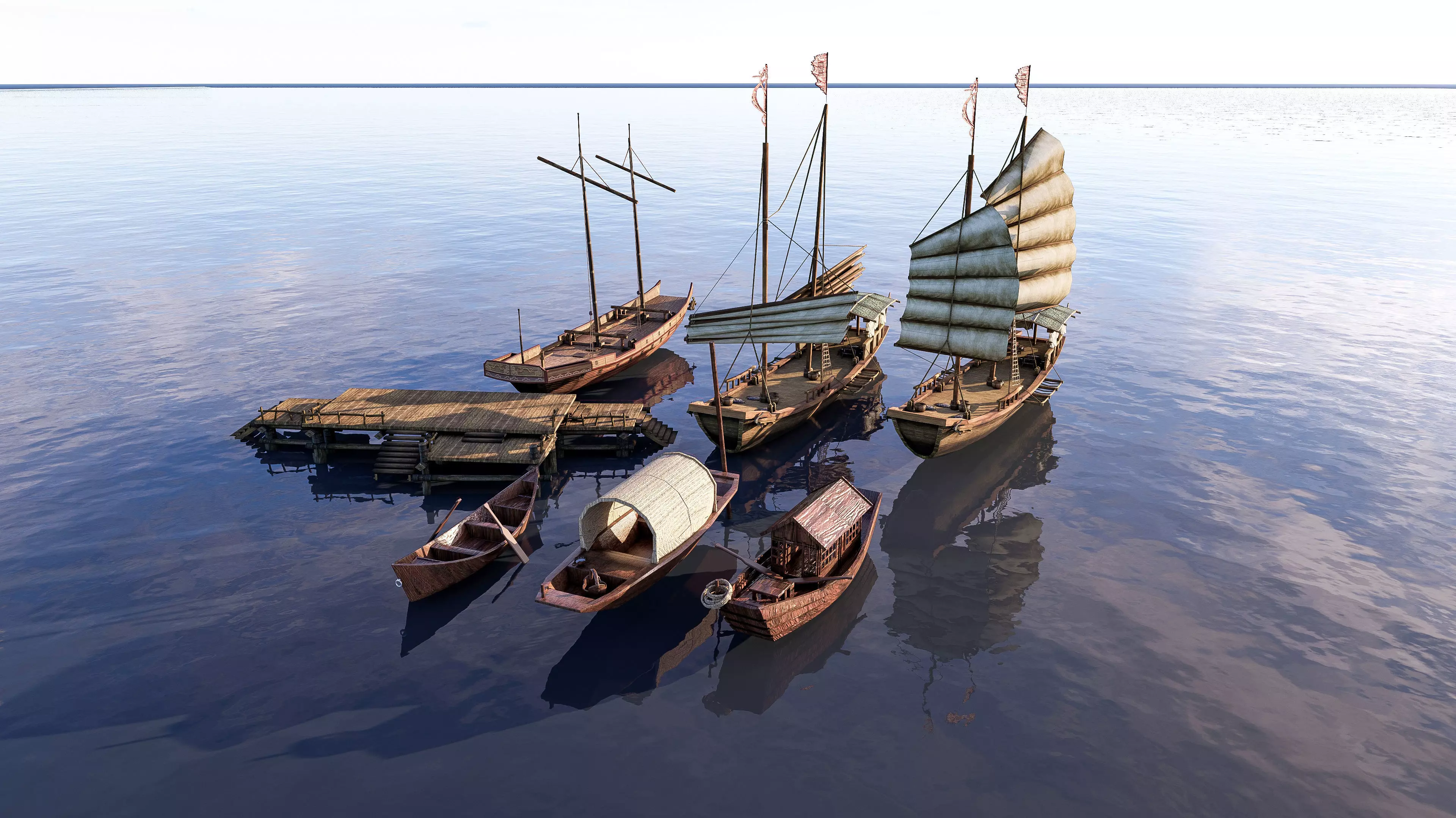 Wooden boat collection 2 Low-poly 3D model_19