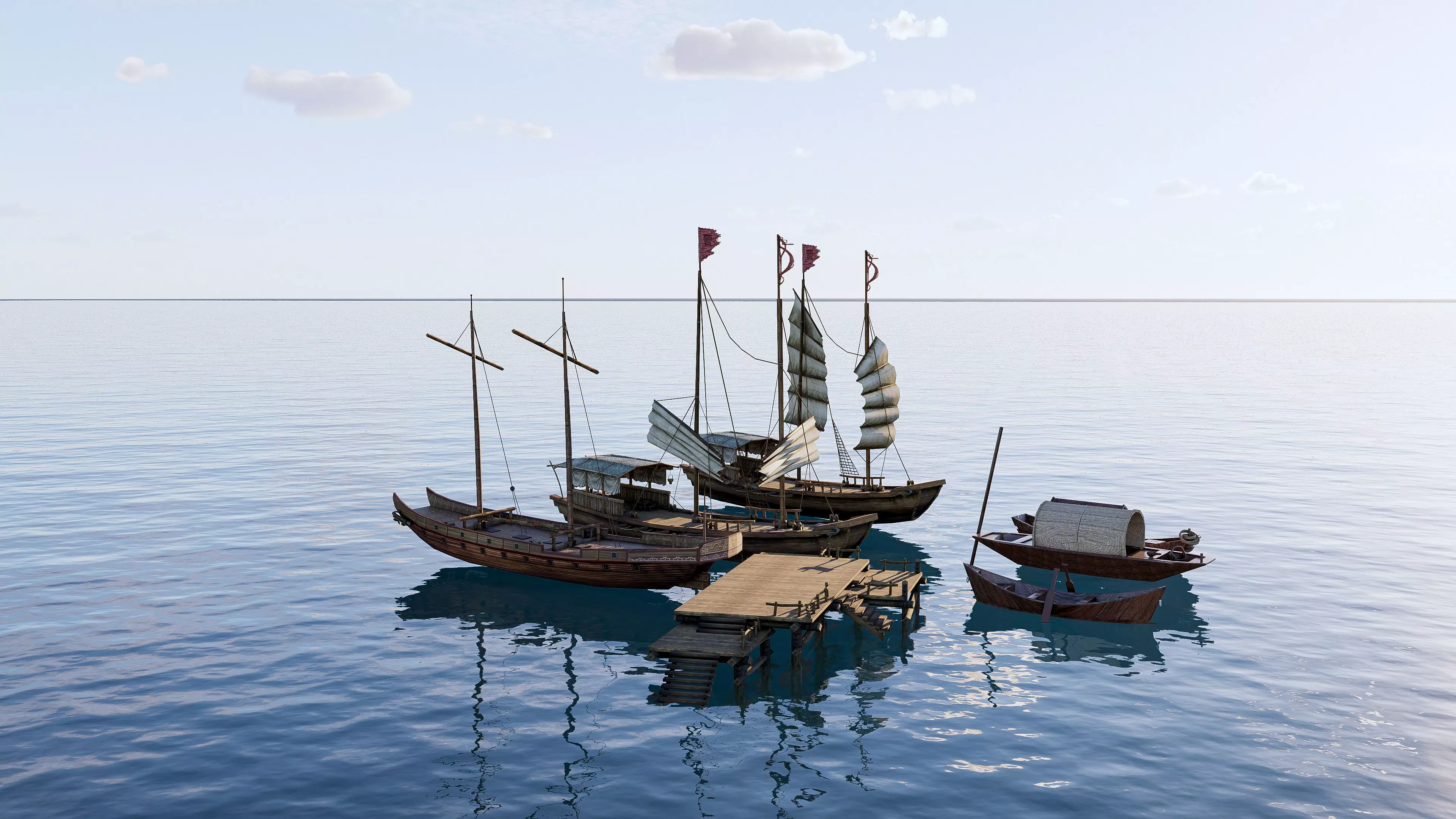 Wooden boat collection 2 Low-poly 3D model_8
