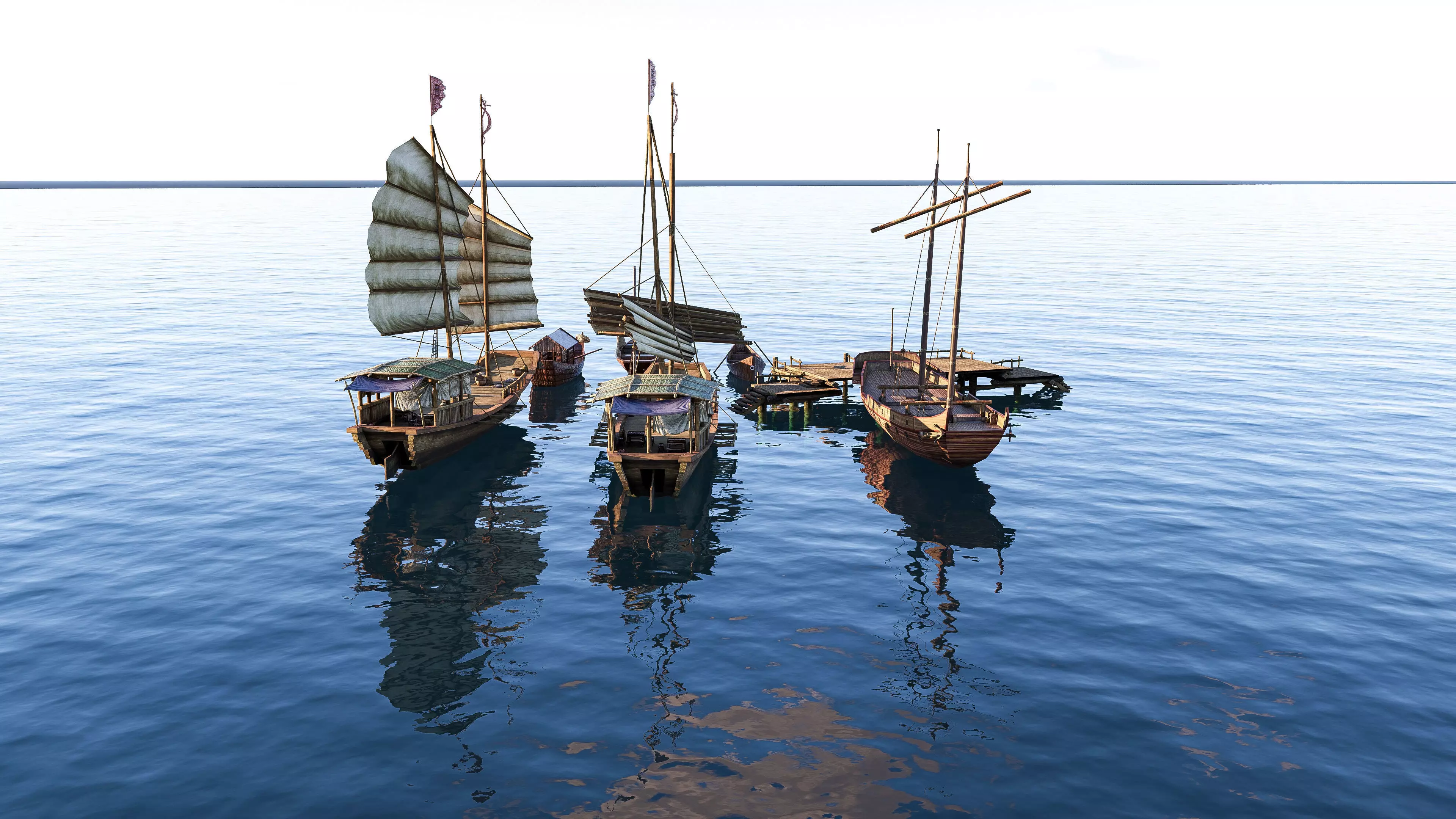 Wooden boat collection 2 Low-poly 3D model_11