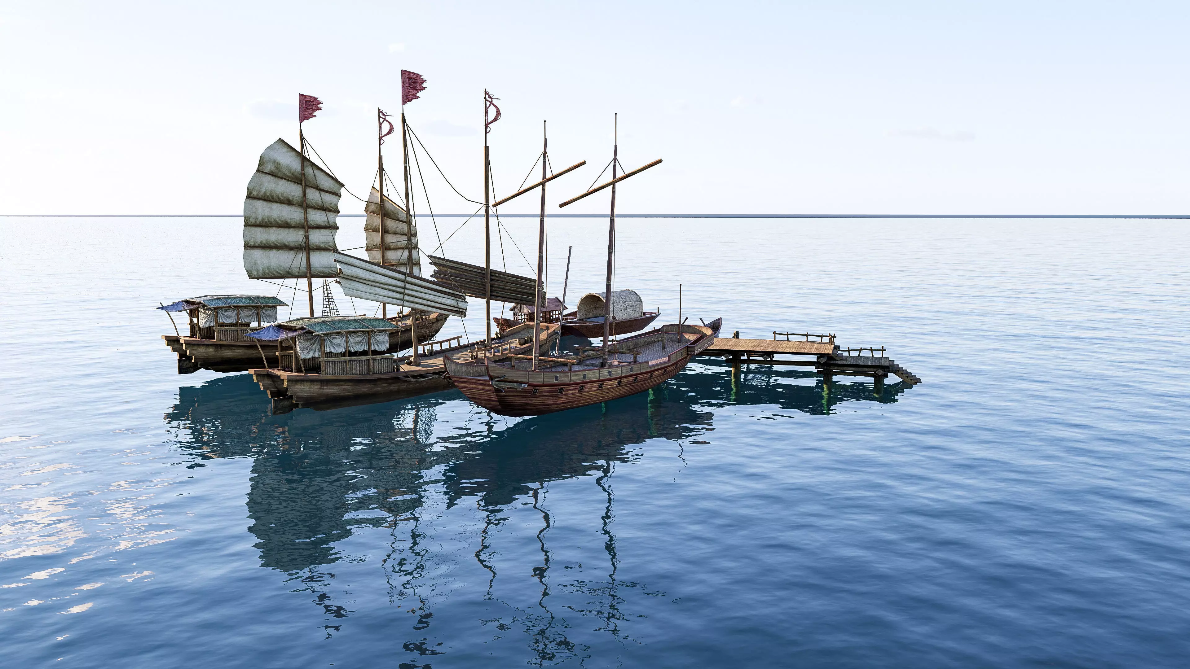 Wooden boat collection 2 Low-poly 3D model_10