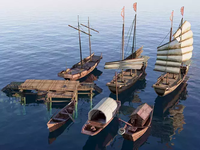 Wooden boat collection 2 Low-poly 3D model