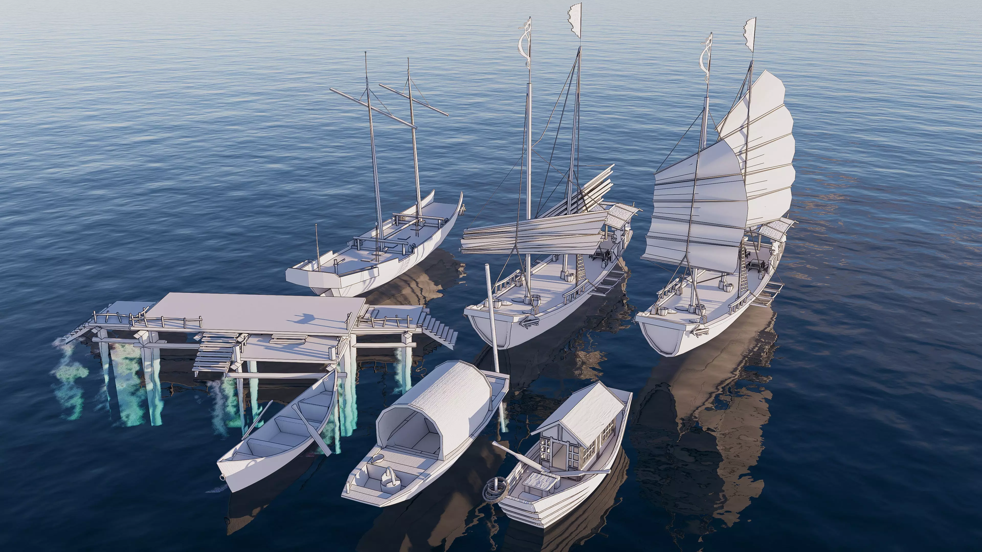 Wooden boat collection 2 Low-poly 3D model_20