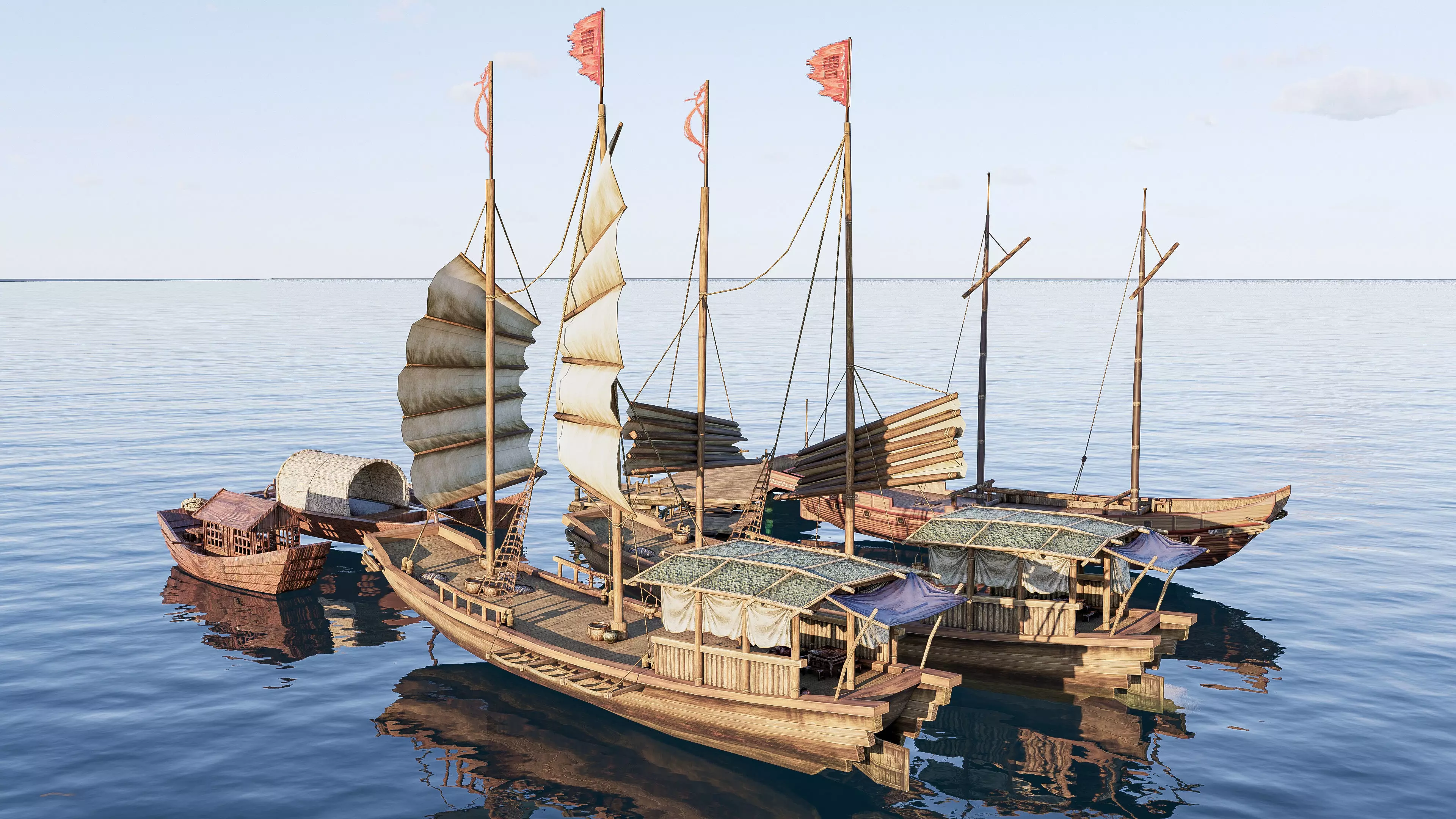 Wooden boat collection 2 Low-poly 3D model_5